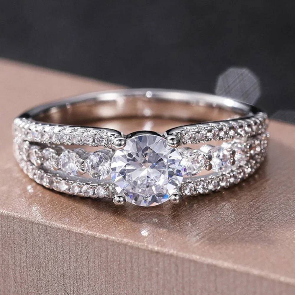 😍Diamond Shiny CZ Romantic Pure Silver Dainty Wedding Ring for Women, K868